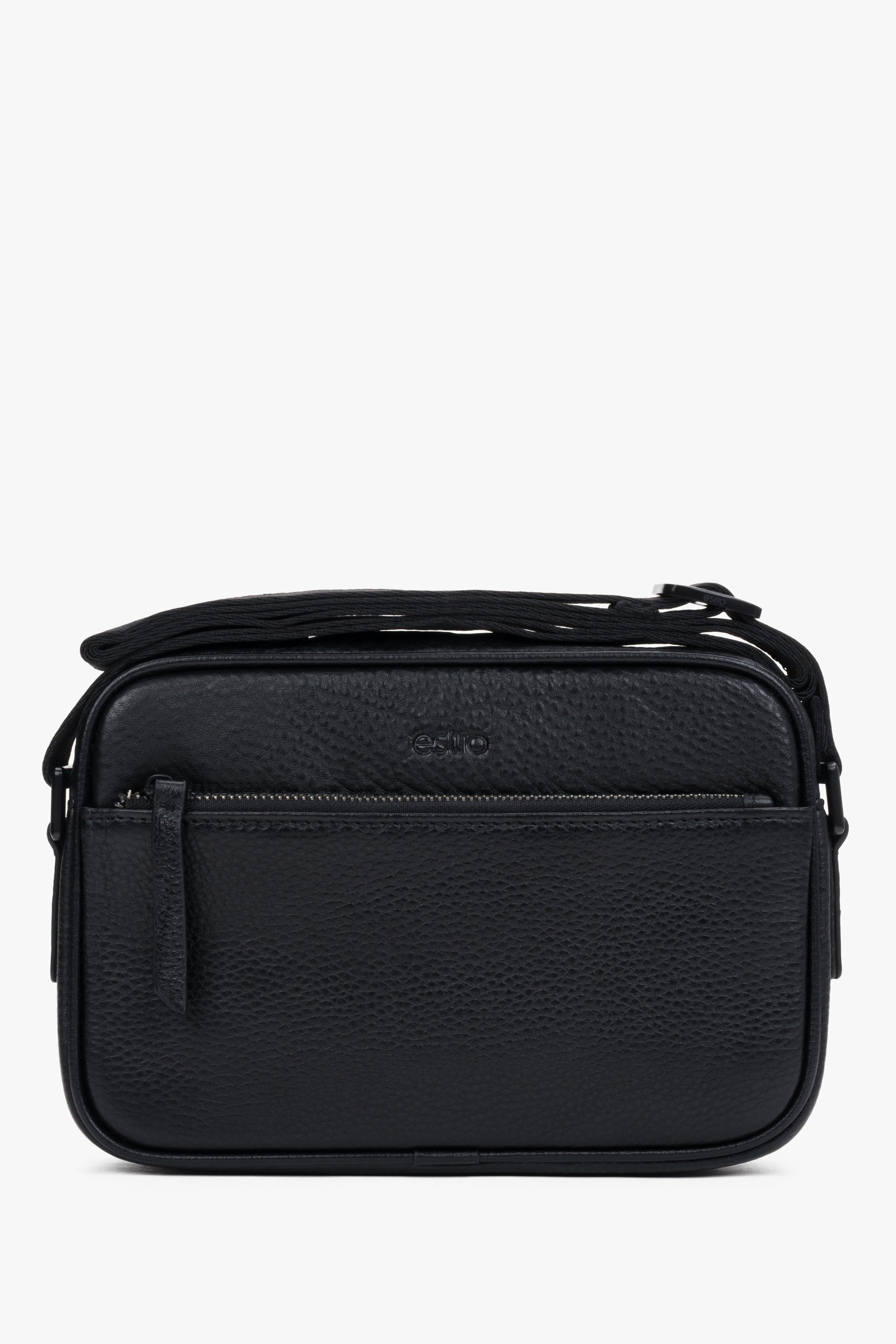 Men's Black Crossbody Bag made of Pebbled Genuine Leather Estro ER00120411.