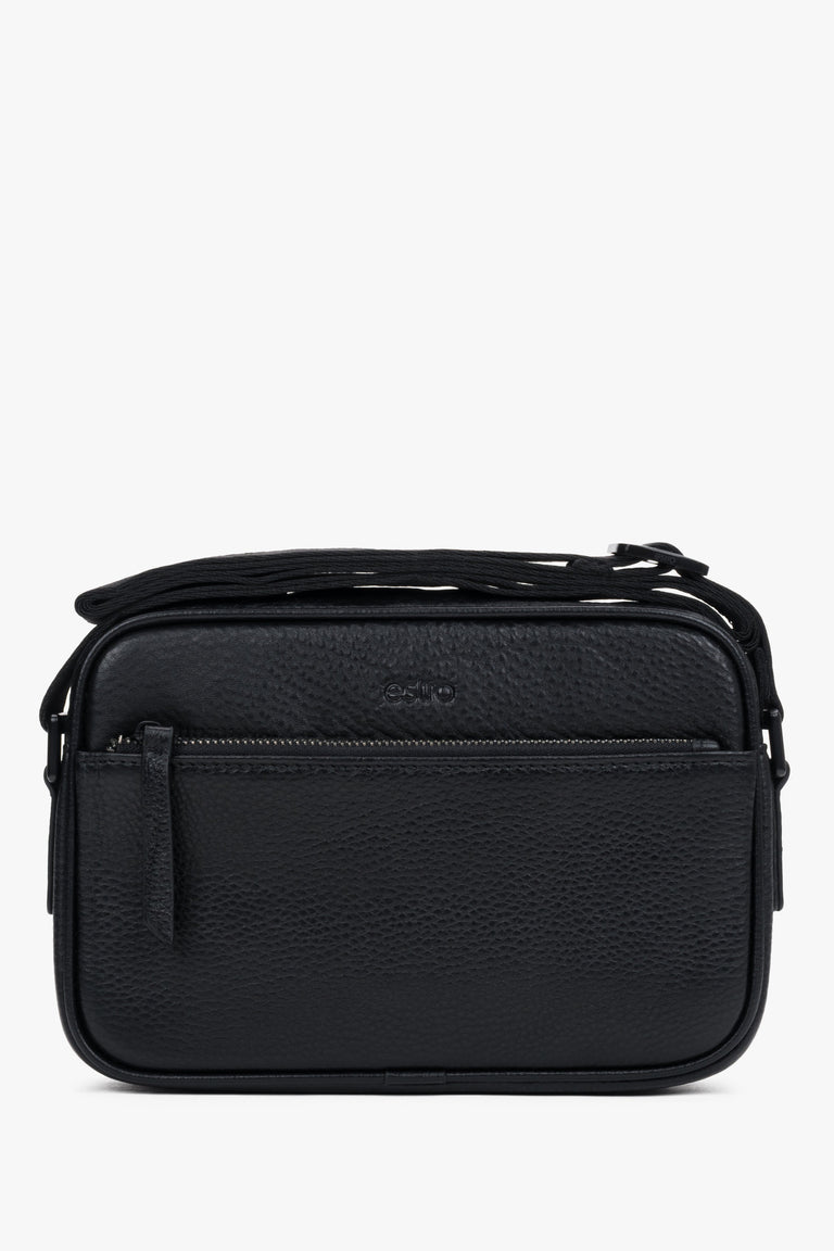 Men's Black Crossbody Bag made of Pebbled Genuine Leather Estro ER00120411.