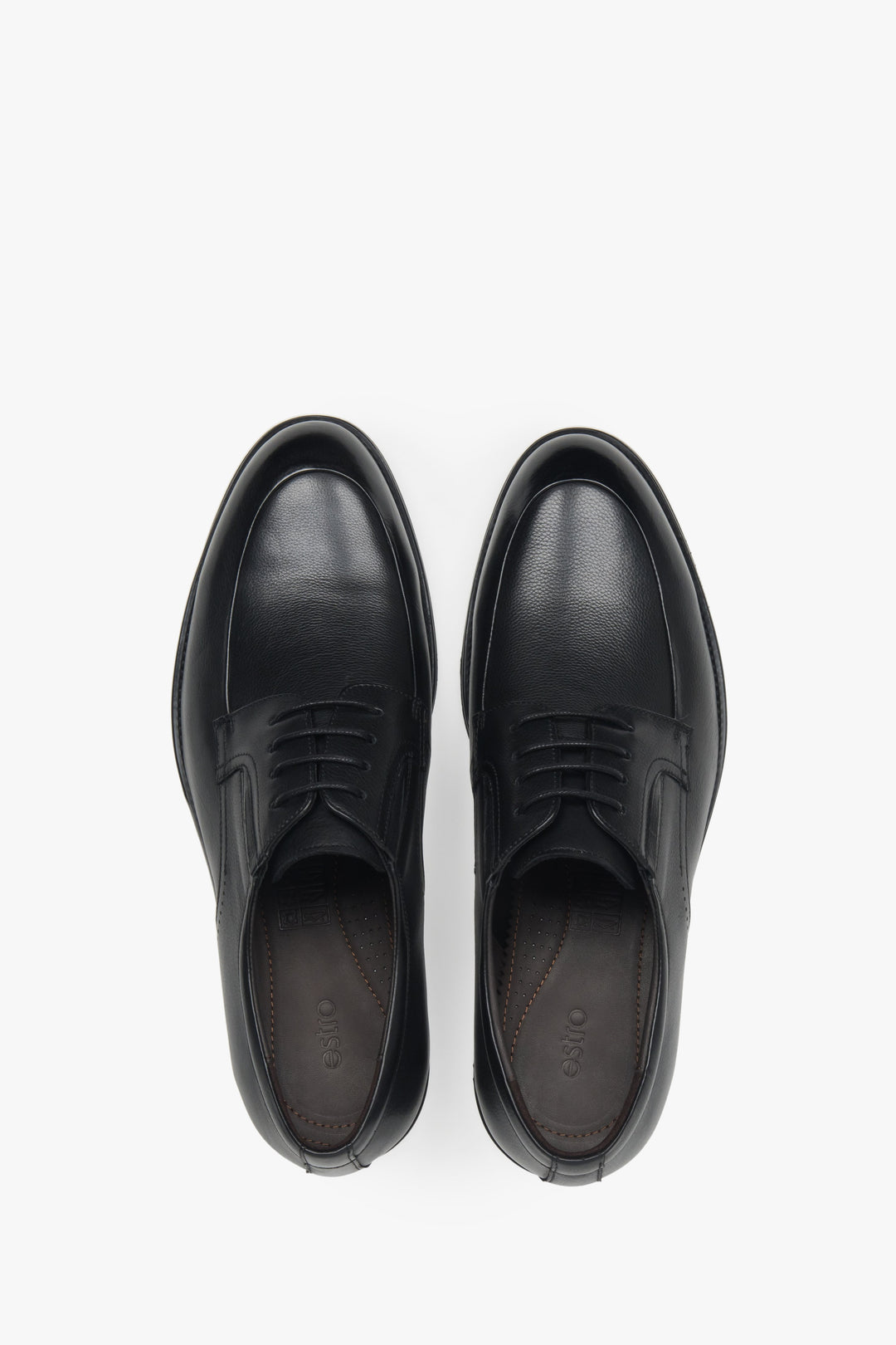 Men's derby shoes, black, made of genuine leather, Estro.