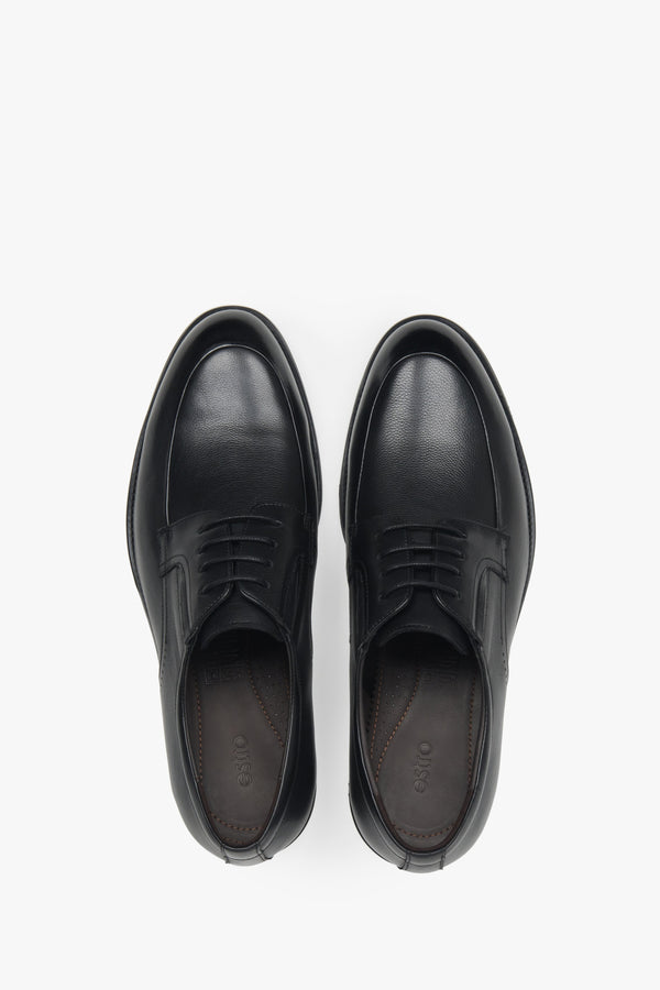 Men's derby shoes, black, made of genuine leather, Estro.