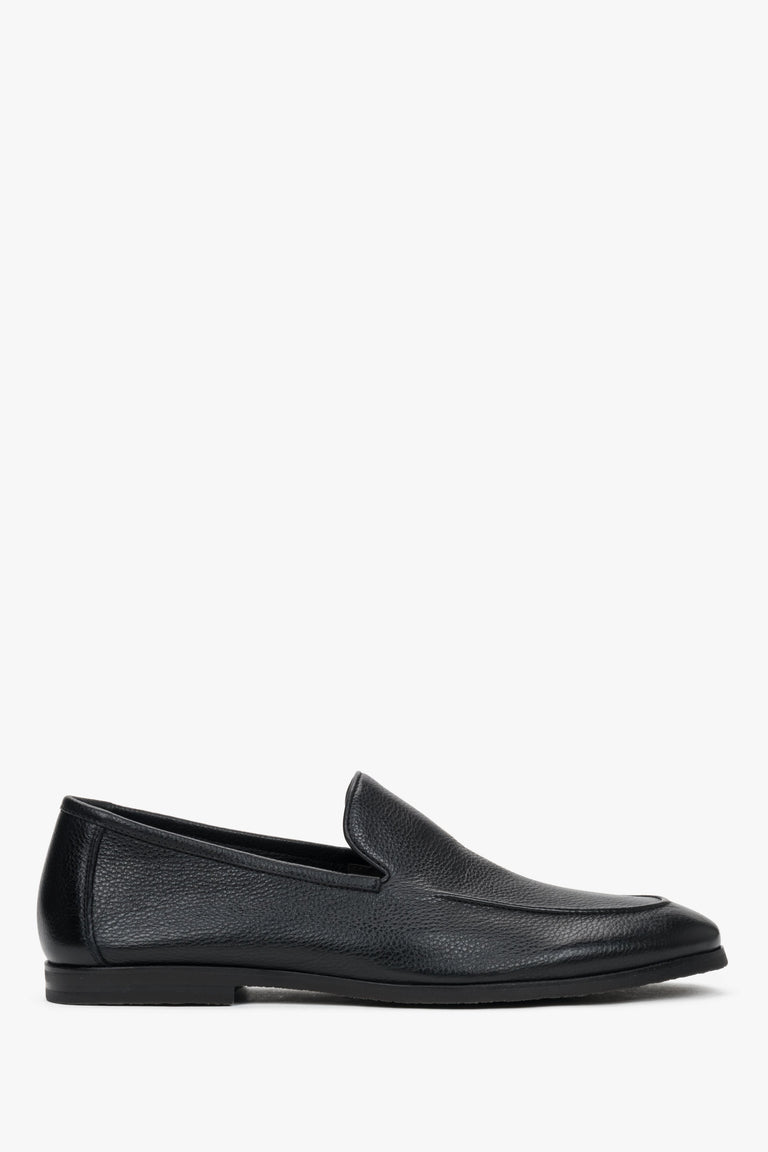 Men's black formal loafers in genuine leather with raised seams, Estro.