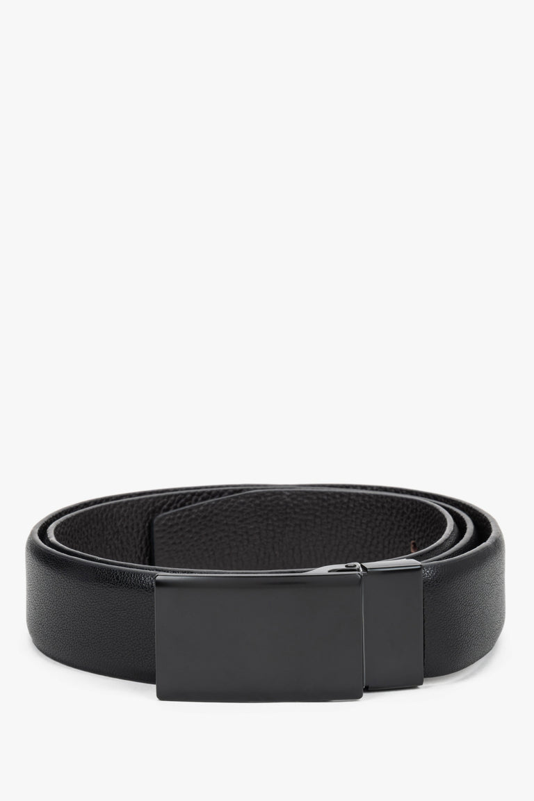 Men's Black Genuine Leather Belt with Minimalist Buckle Estro ER00120701.