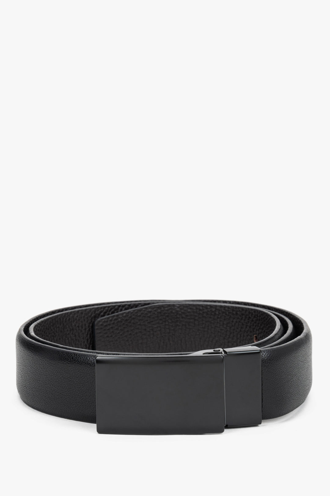 Men's Black Genuine Leather Belt with Minimalist Buckle Estro ER00120701.