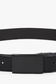 Black men's leather belt with a minimalist buckle.