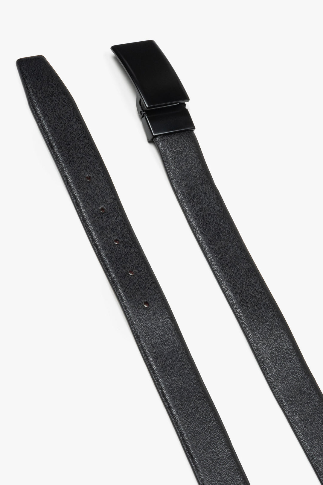 Elegant men's belt made of black genuine leather with a simple buckle.