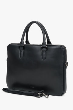 Estro - men's black genuine leather business briefcase.