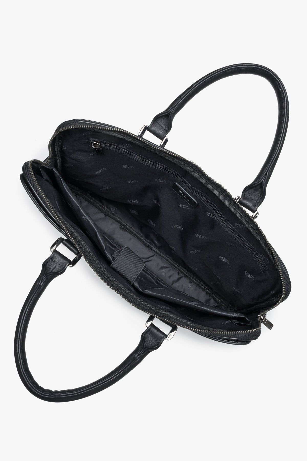 Black genuine leather men's executive briefcase, Estro.