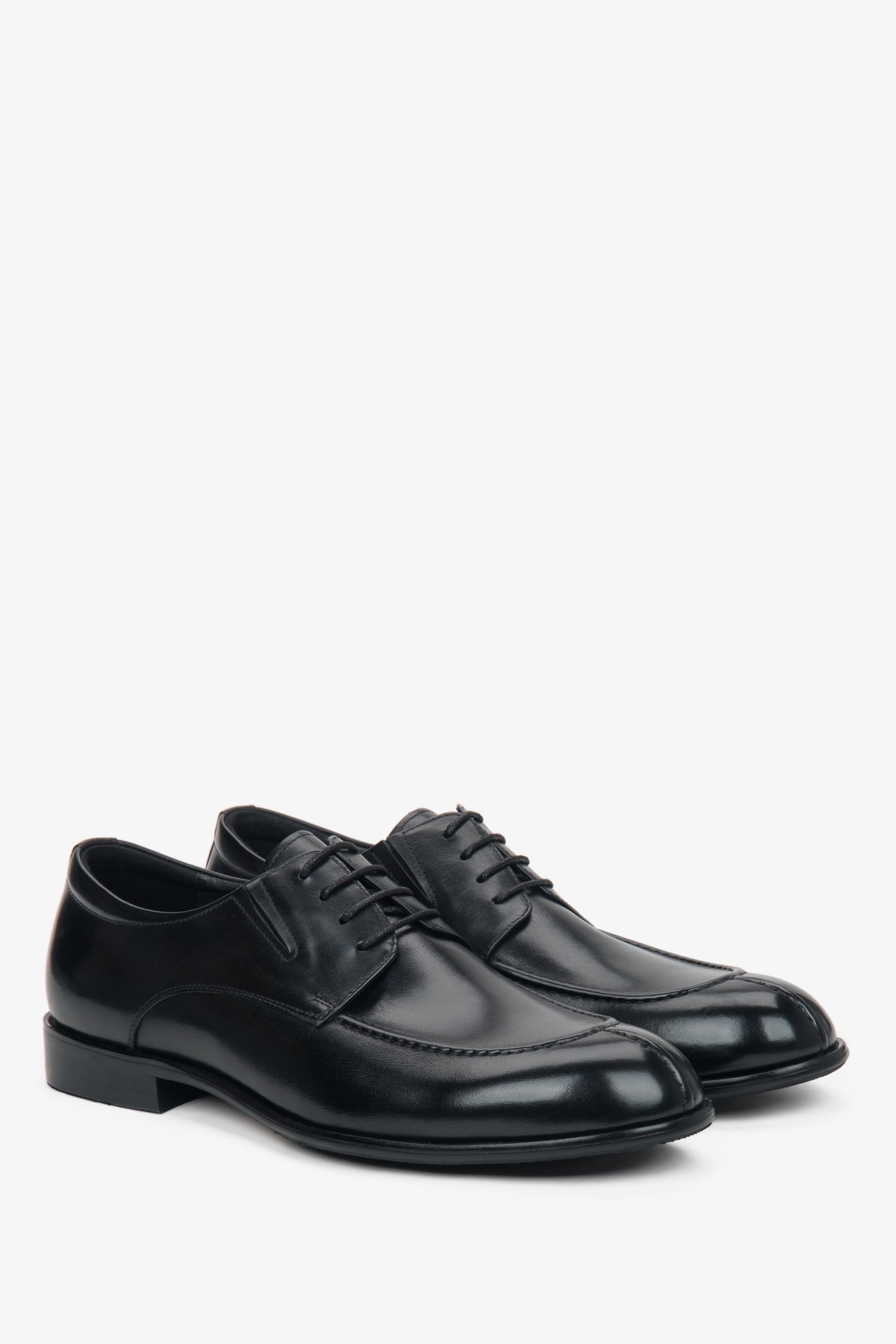 Men's black genuine leather derby shoes with a classic lace-up design and a sleek silhouette — a timeless essential for every wardrobe.