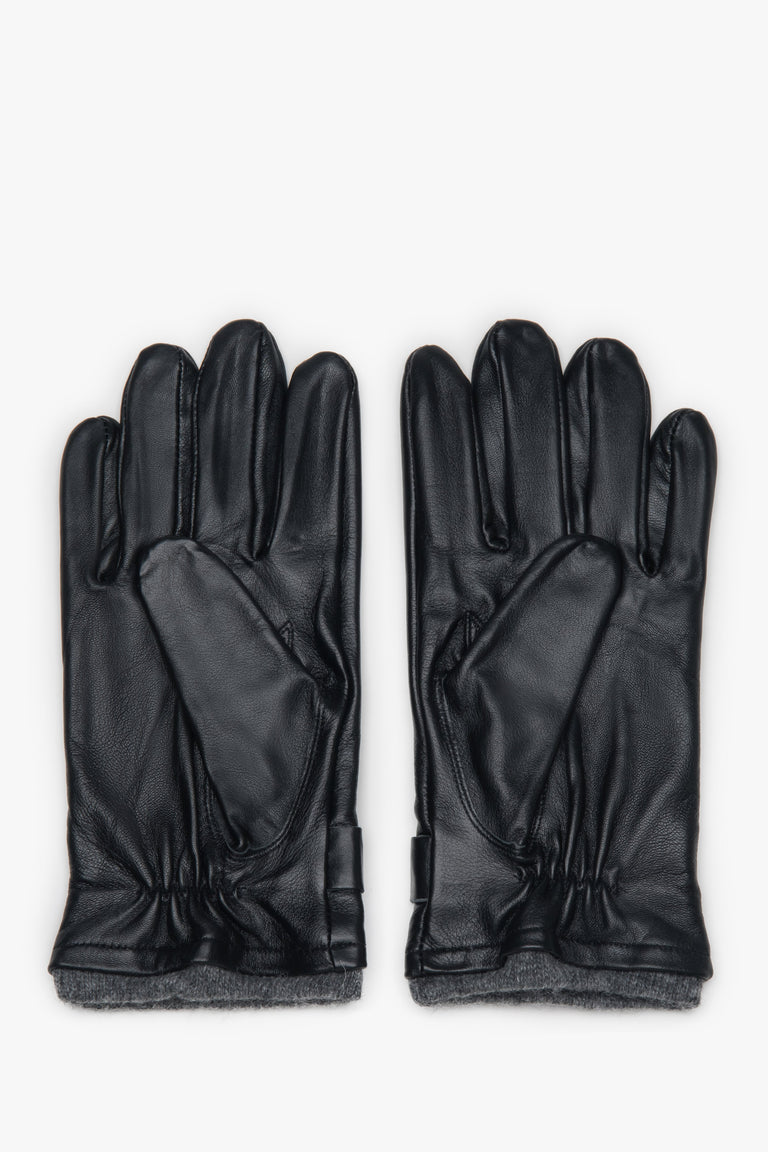 Estro men’s gloves, black, made of genuine leather, with a decorative pin.
