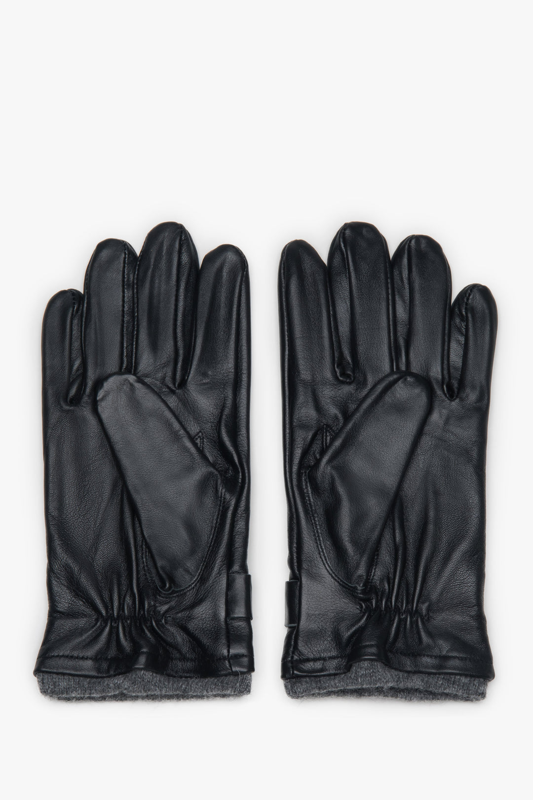 Estro men’s gloves, black, made of genuine leather, with a decorative pin.