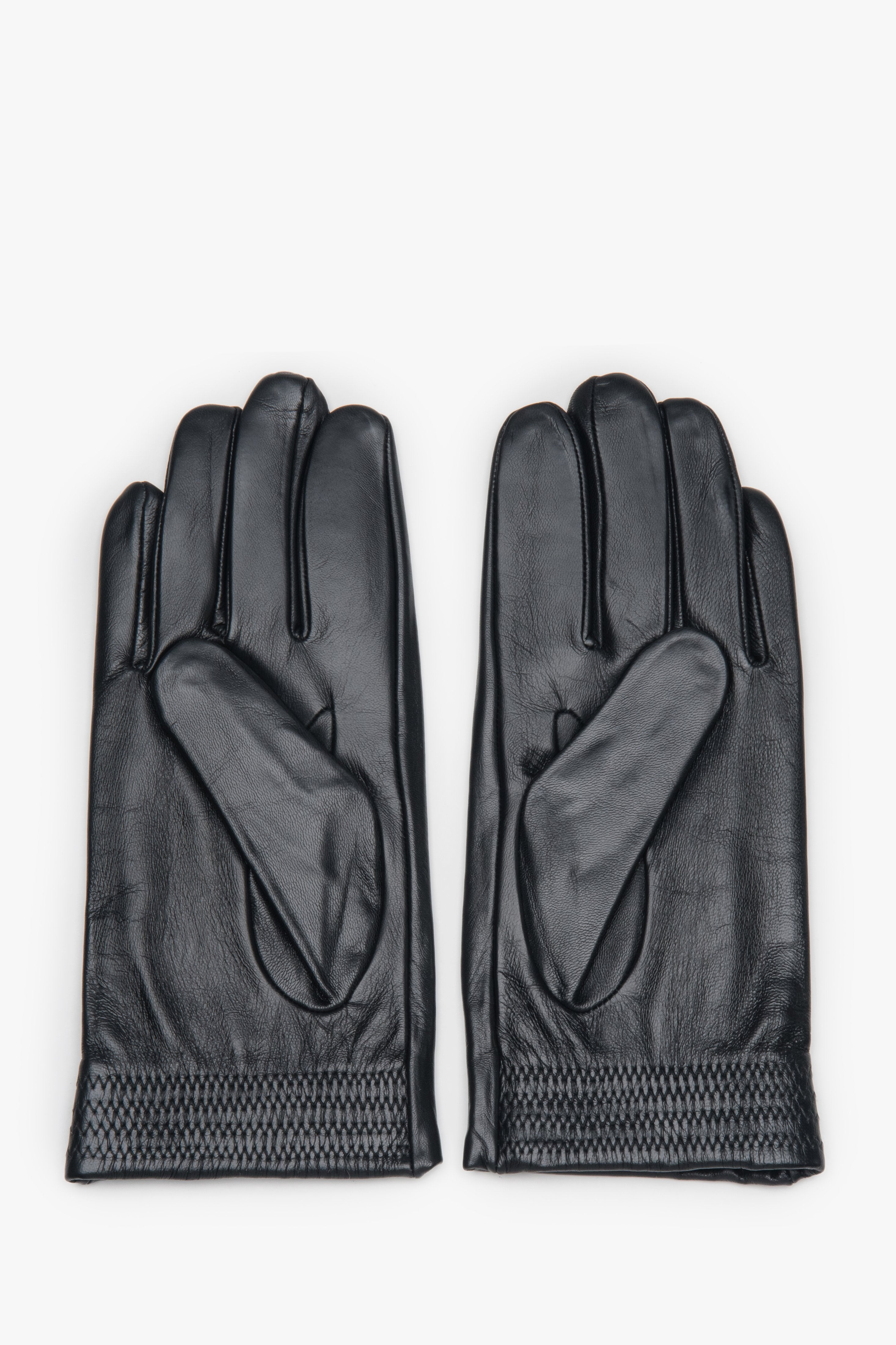 Men's black genuine leather gloves with warm lining Estro.
