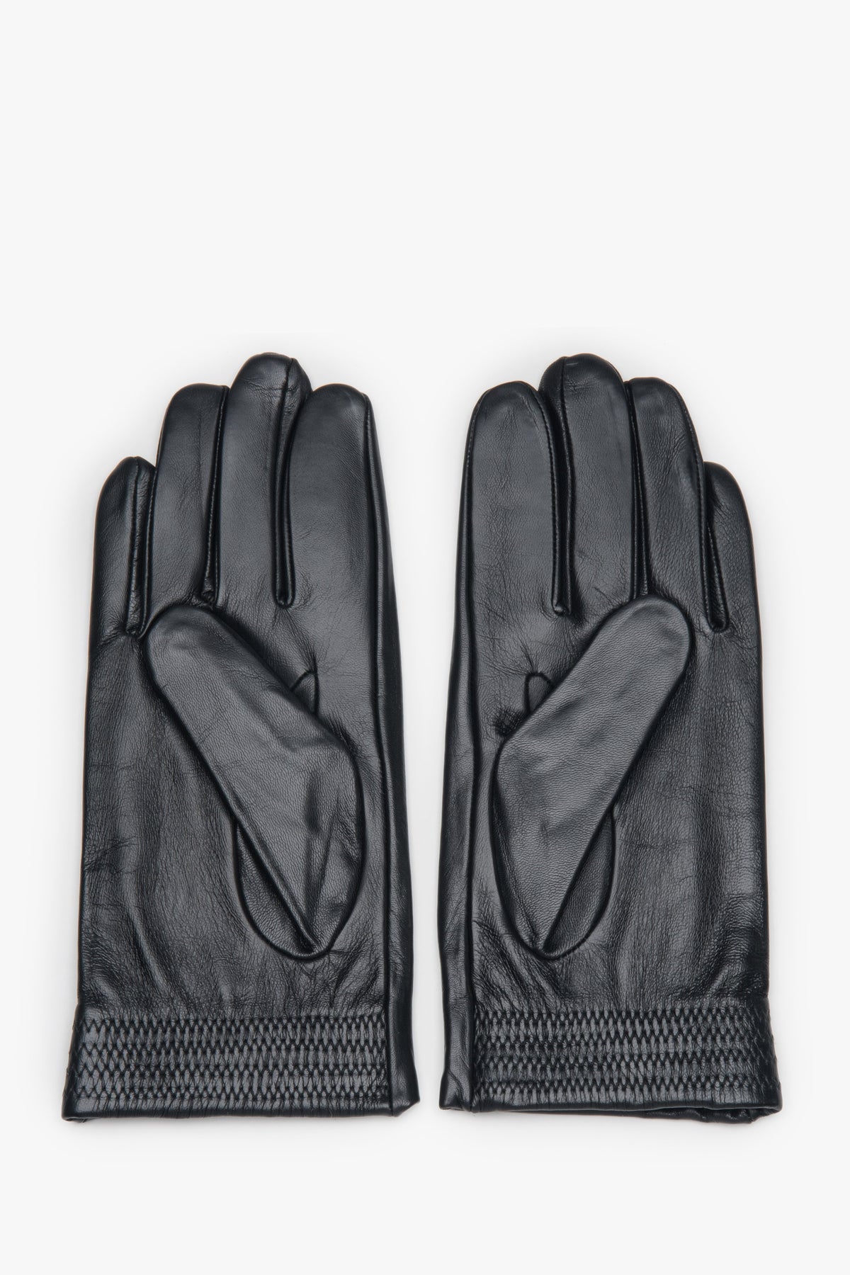 Men's black genuine leather gloves with warm lining Estro.
