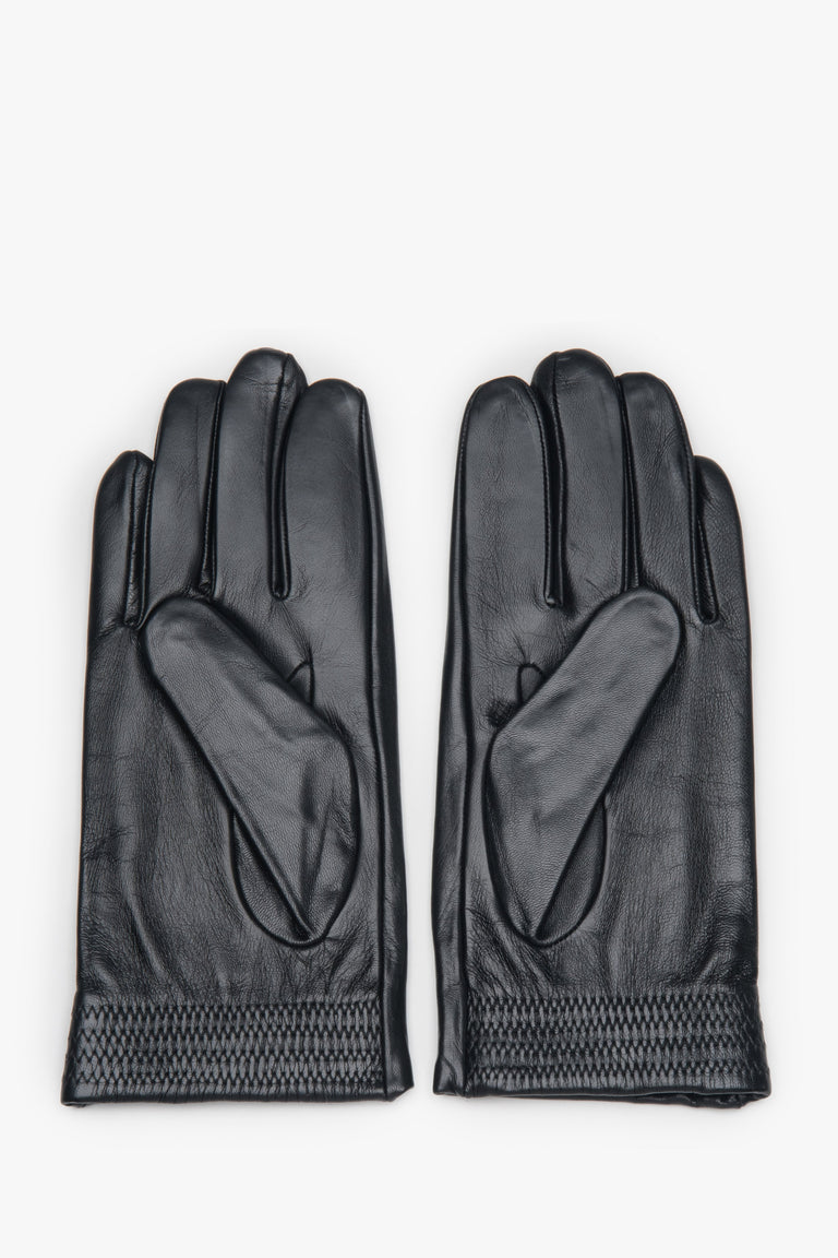 Men's black genuine leather gloves with warm lining Estro.