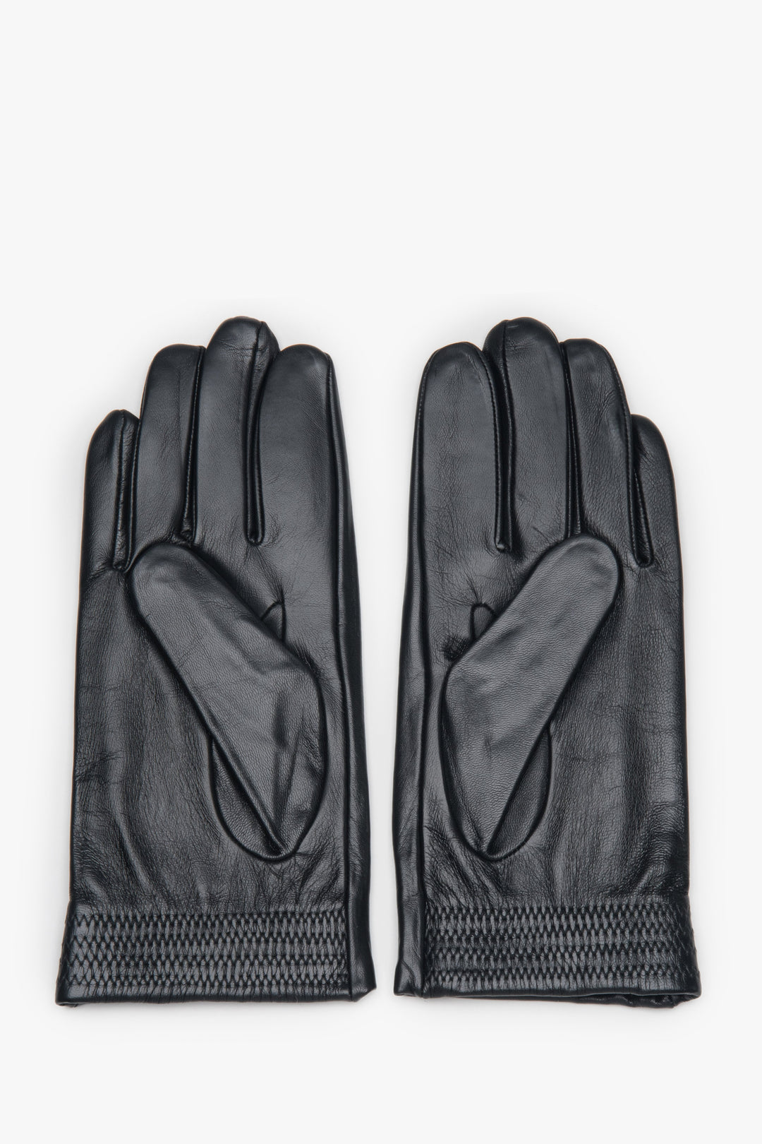 Men's black genuine leather gloves with warm lining Estro.