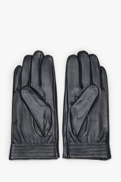 Men's black genuine leather gloves with warm lining Estro.