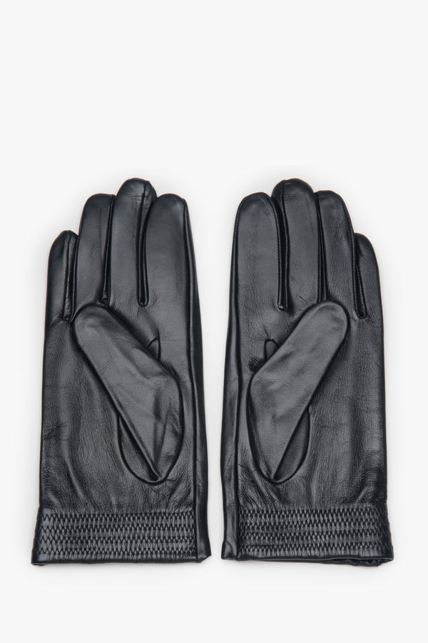 Men's black genuine leather gloves with warm lining Estro.