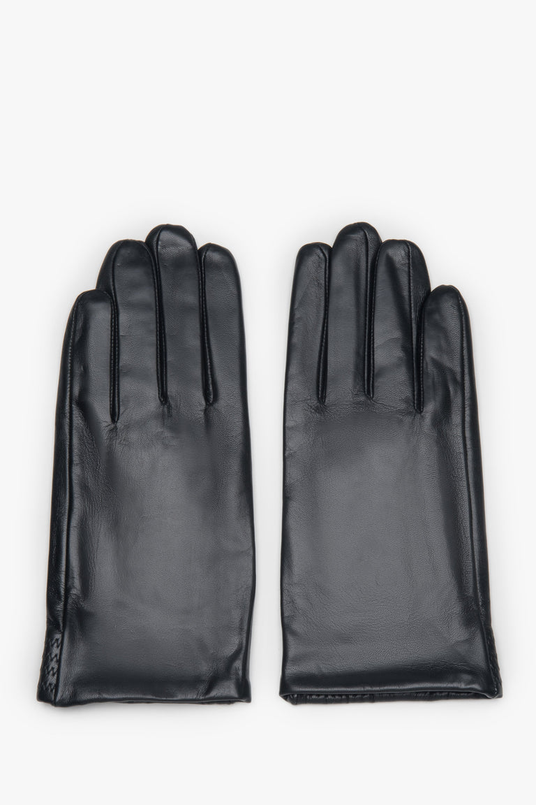 Men's gloves Estro, black, made of genuine leather with warm lining.