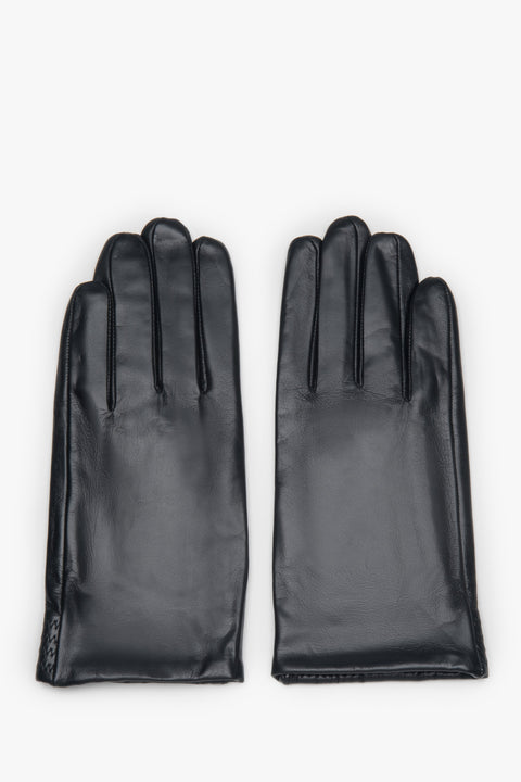 Men's gloves Estro, black, made of genuine leather with warm lining.