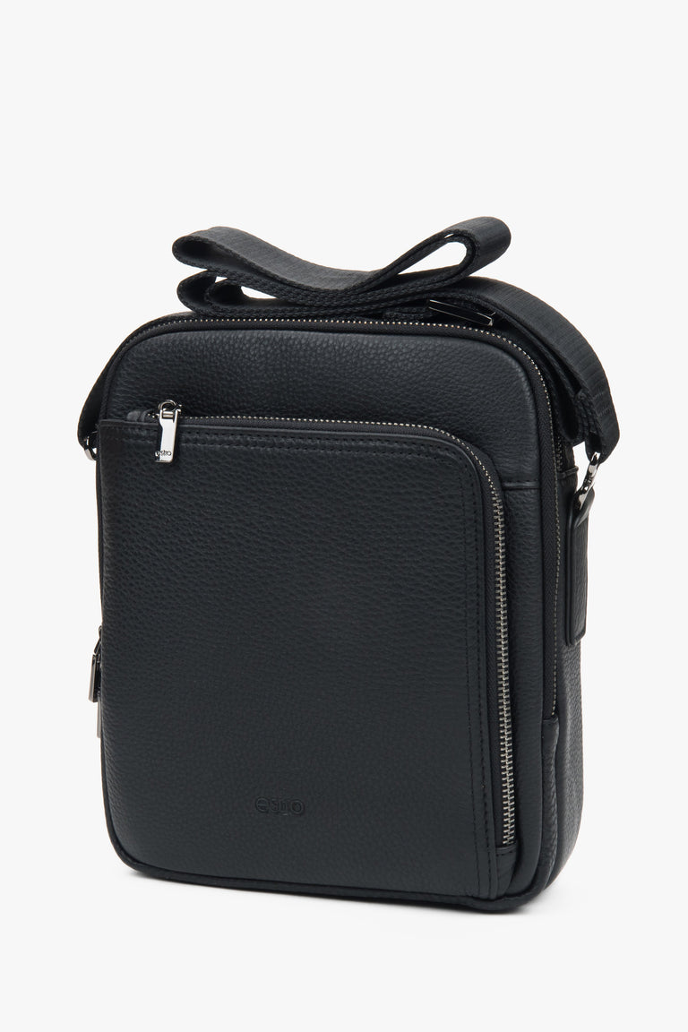 Men’s crossbody sling bag, black, genuine leather, Estro.