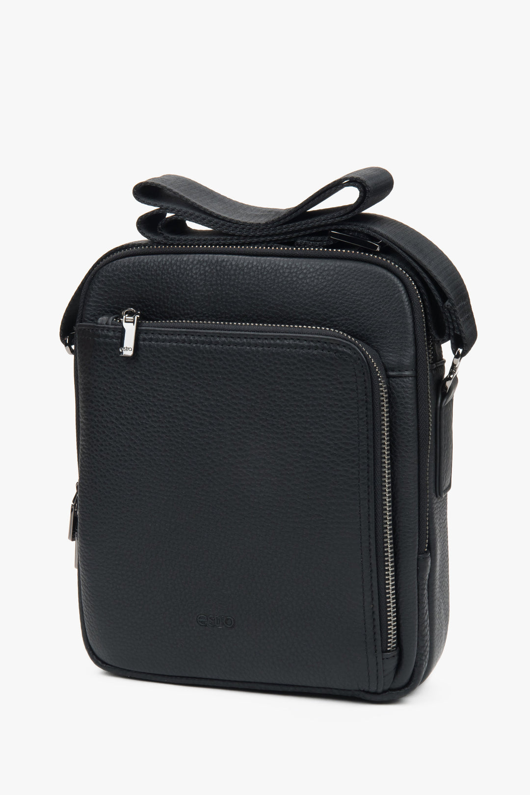 Men’s crossbody sling bag, black, genuine leather, Estro.