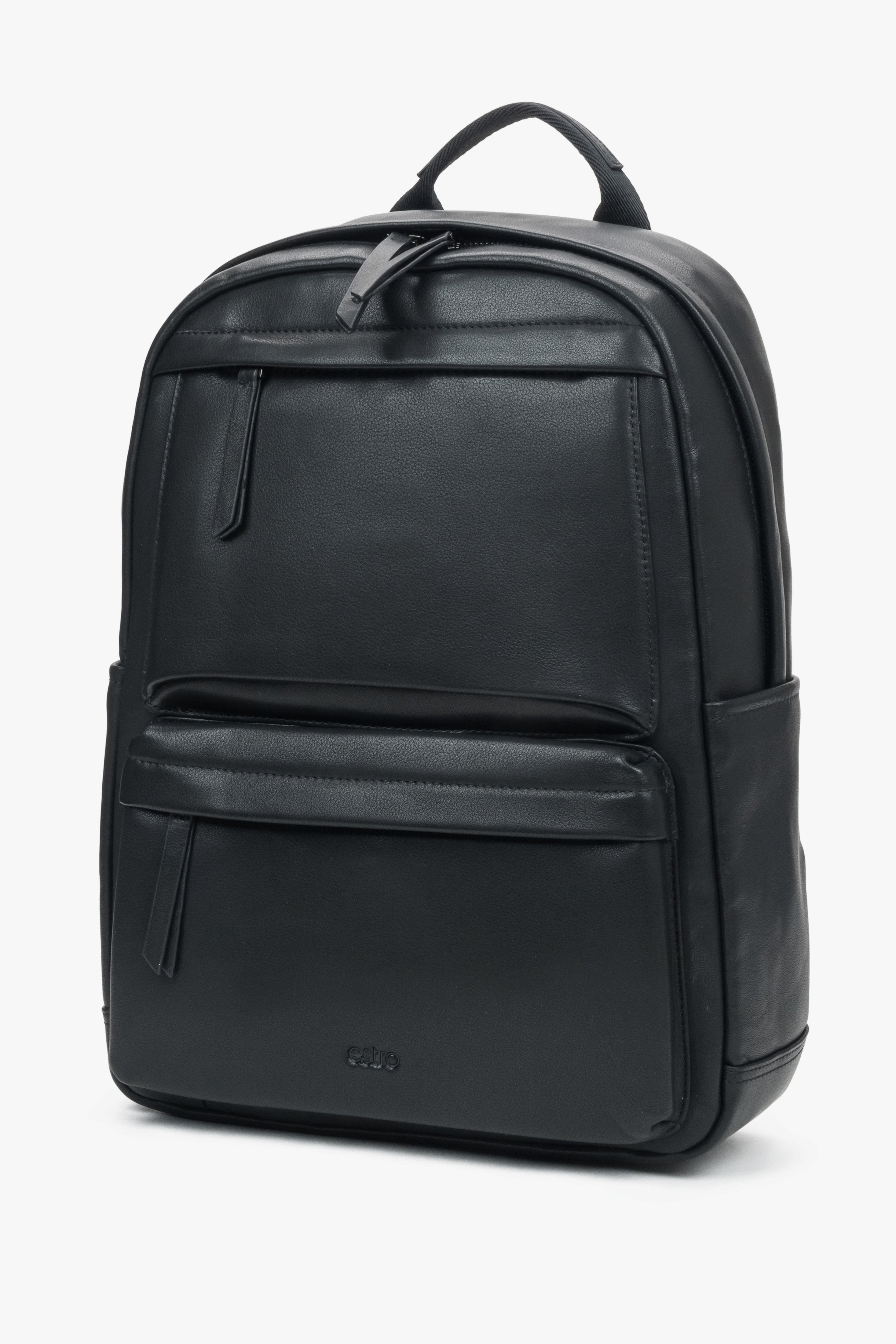 Men’s black genuine leather city backpack Estro.