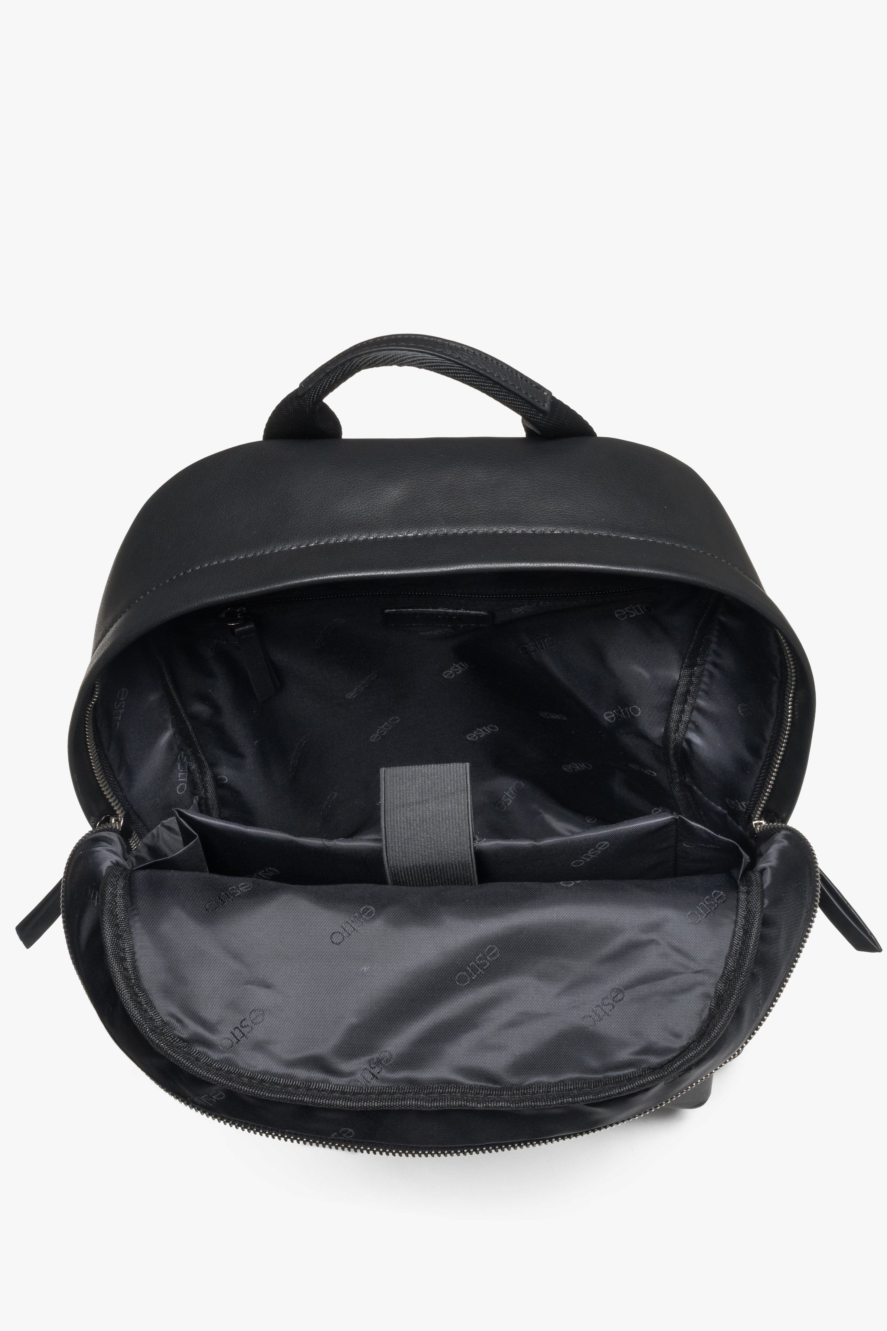 Men’s city backpack, black, genuine leather, Estro.