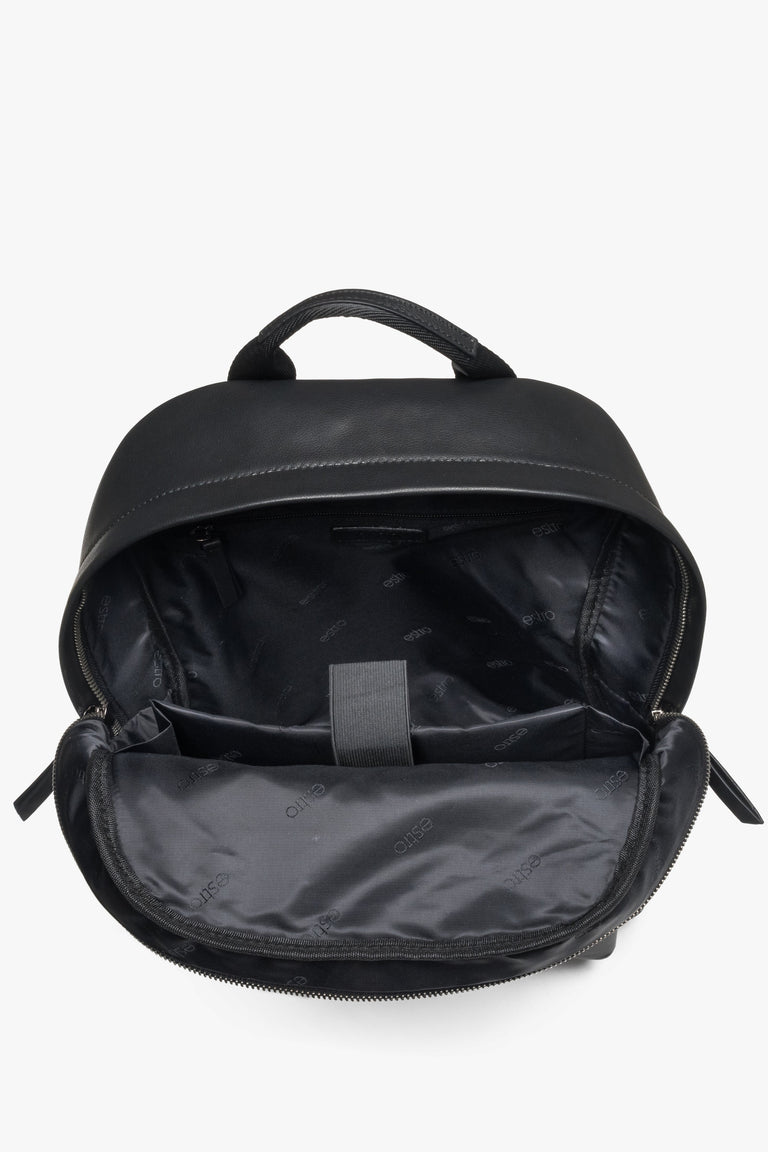 Men’s city backpack, black, genuine leather, Estro.