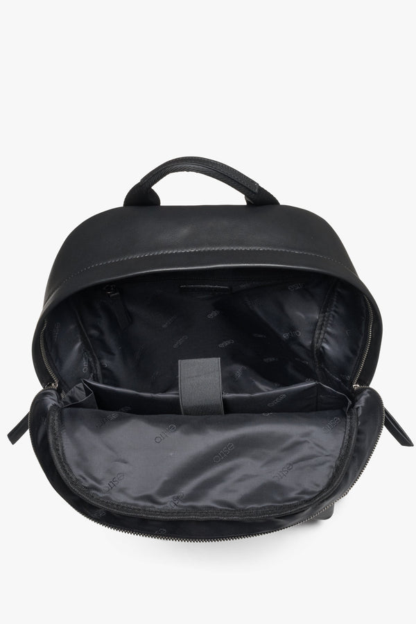 Men’s city backpack, black, genuine leather, Estro.