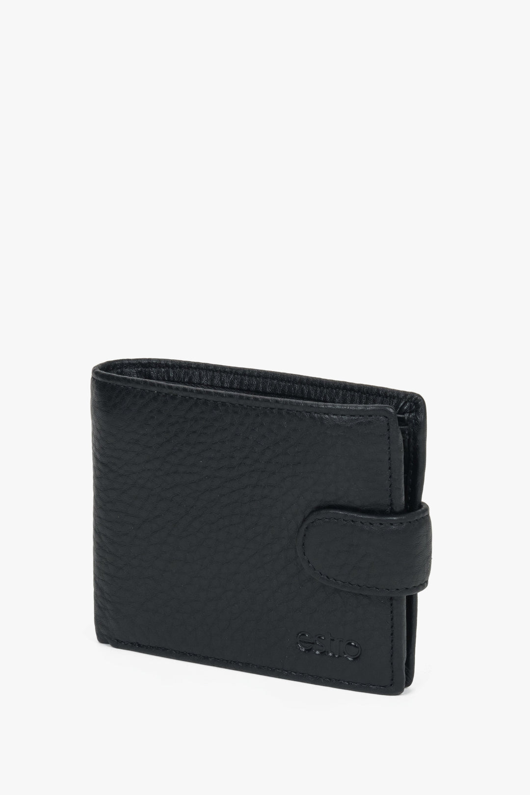 Men’s wallet, black, genuine leather, strap closure, Estro.