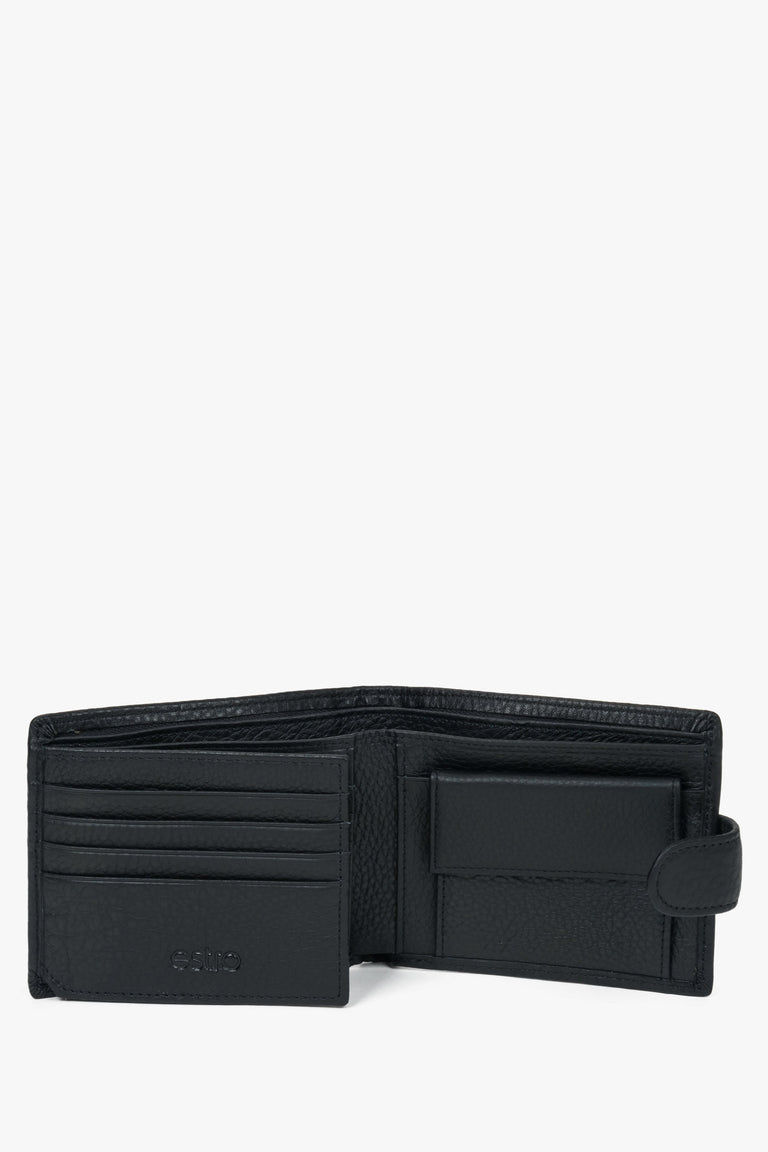Genuine leather black men’s wallet with strap closure Estro.