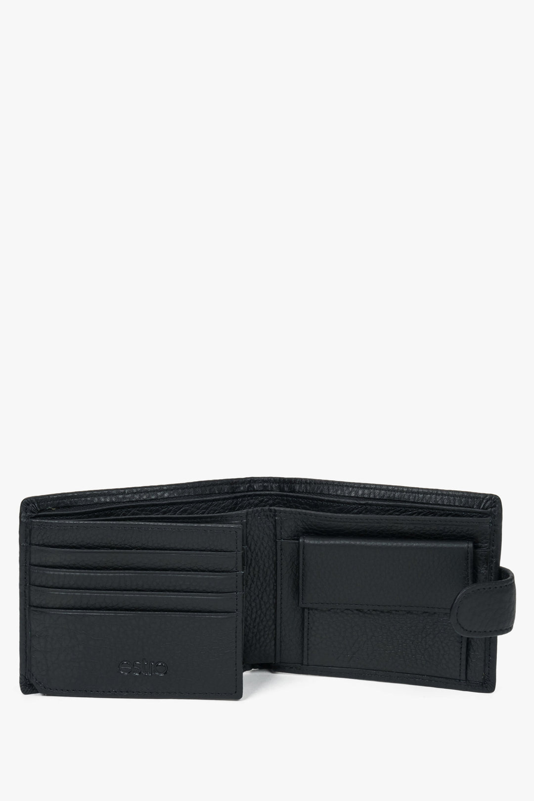 Genuine leather black men’s wallet with strap closure Estro.