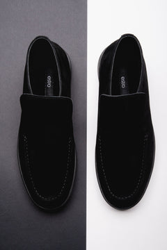Estro - men's black genuine velour high-top loafers.