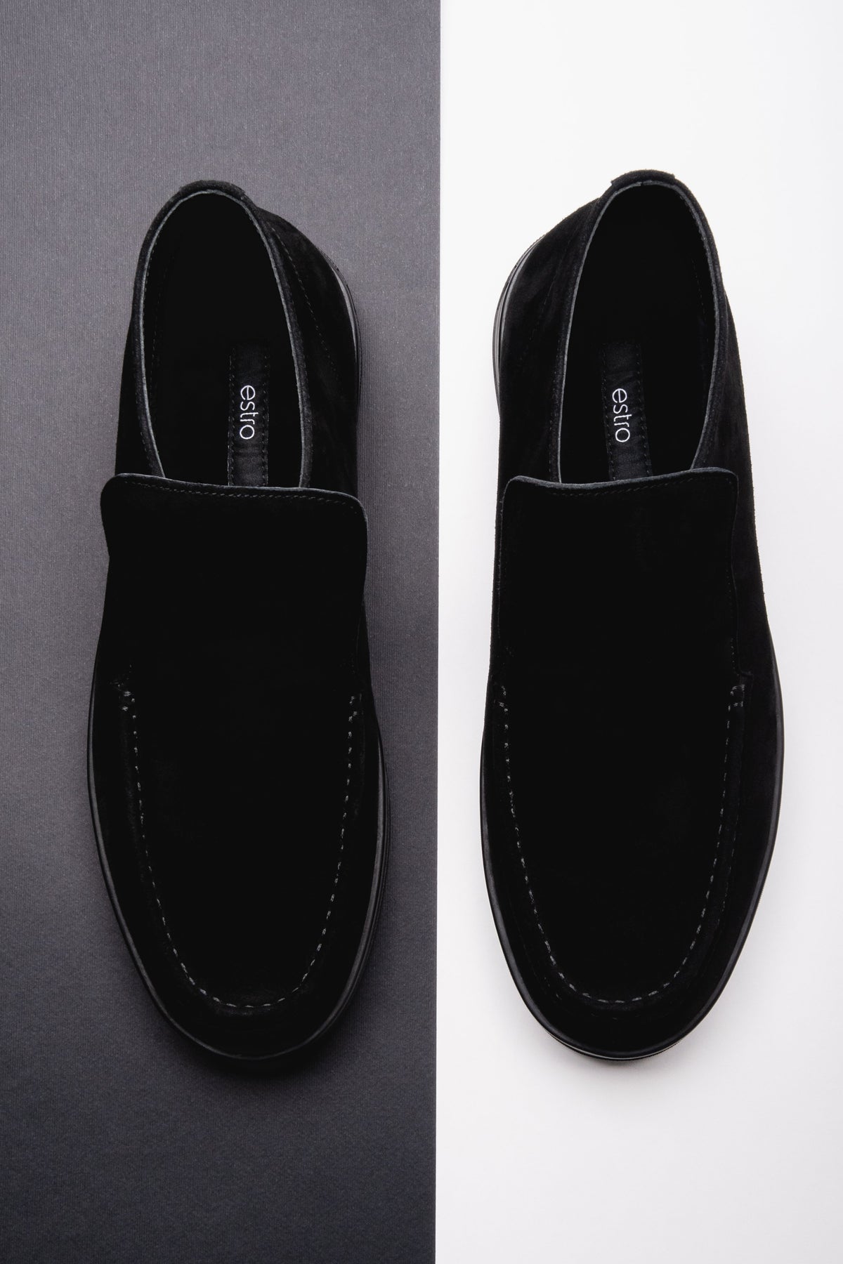 Estro - men's black genuine velour high-top loafers.