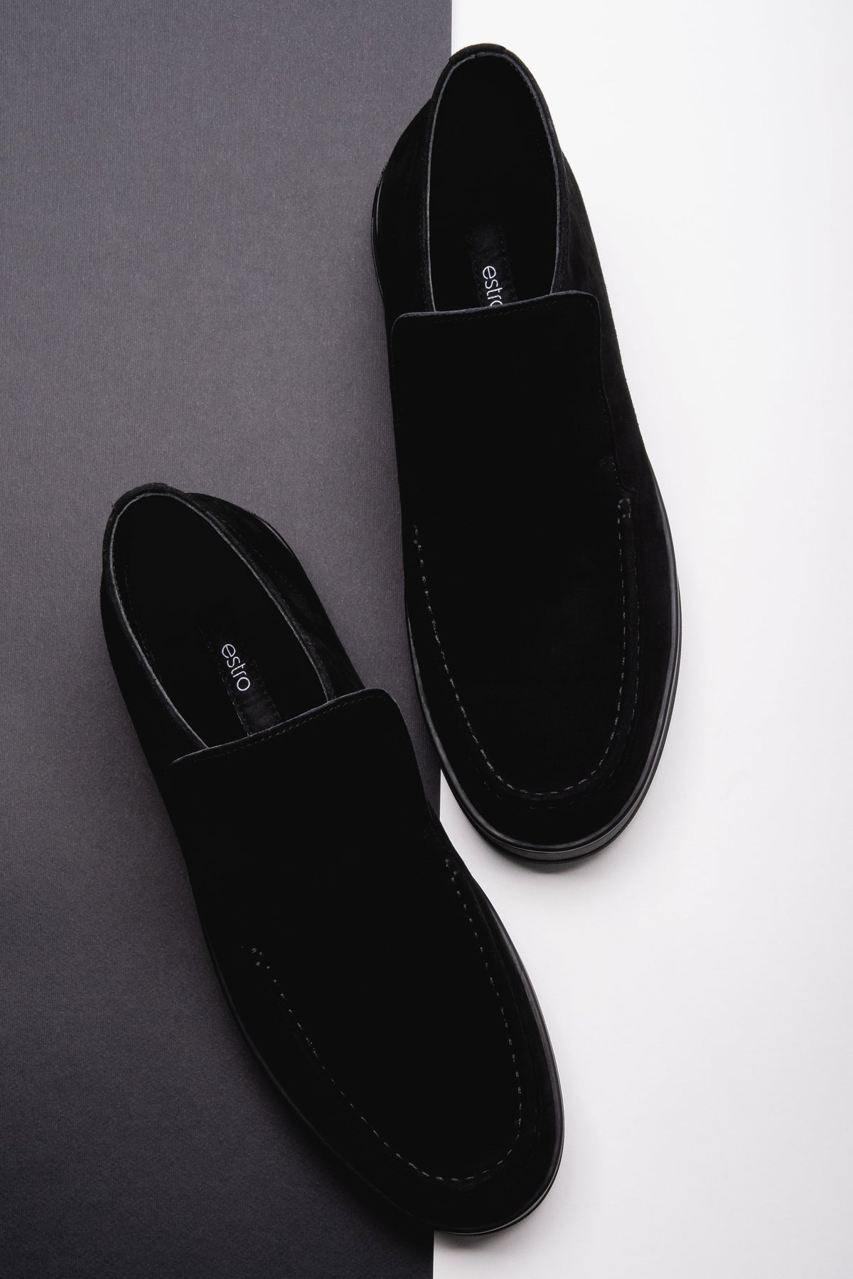 Men's high-top loafers, black, made of natural velour, Estro.