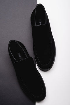 Men's high-top loafers, black, made of natural velour, Estro.
