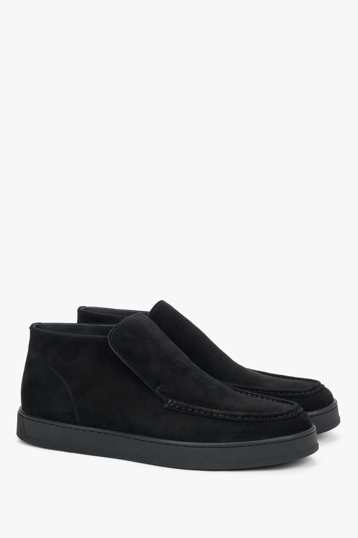 Elegant black men's high-top loafers in natural velour Estro.