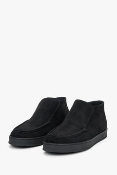Men's black velour high-top loafers Estro - side view.