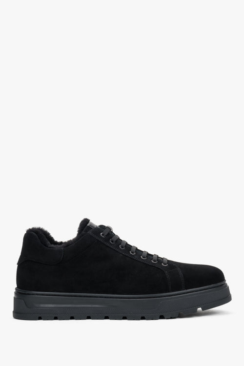 Men's Black Genuine Velour Low-Top Sneakers with Warm Fur Lining Estro ER00120668.