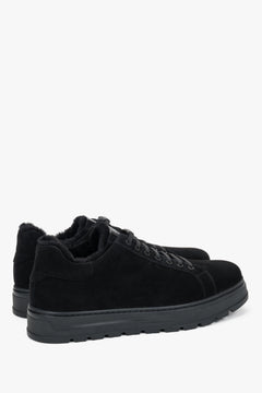Men's ShoesMen's black velour sneakers Estro - side profile view highlighting the low-top silhouette and durable sole.