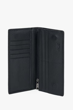 Men’s wallet, large, black, made of pebbled genuine leather, Estro.