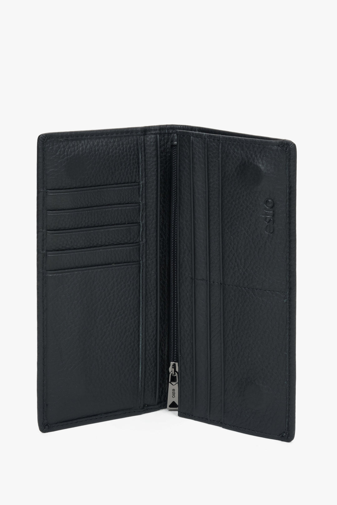 Men’s wallet, large, black, made of pebbled genuine leather, Estro.