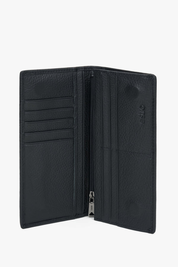 Men’s wallet, large, black, made of pebbled genuine leather, Estro.