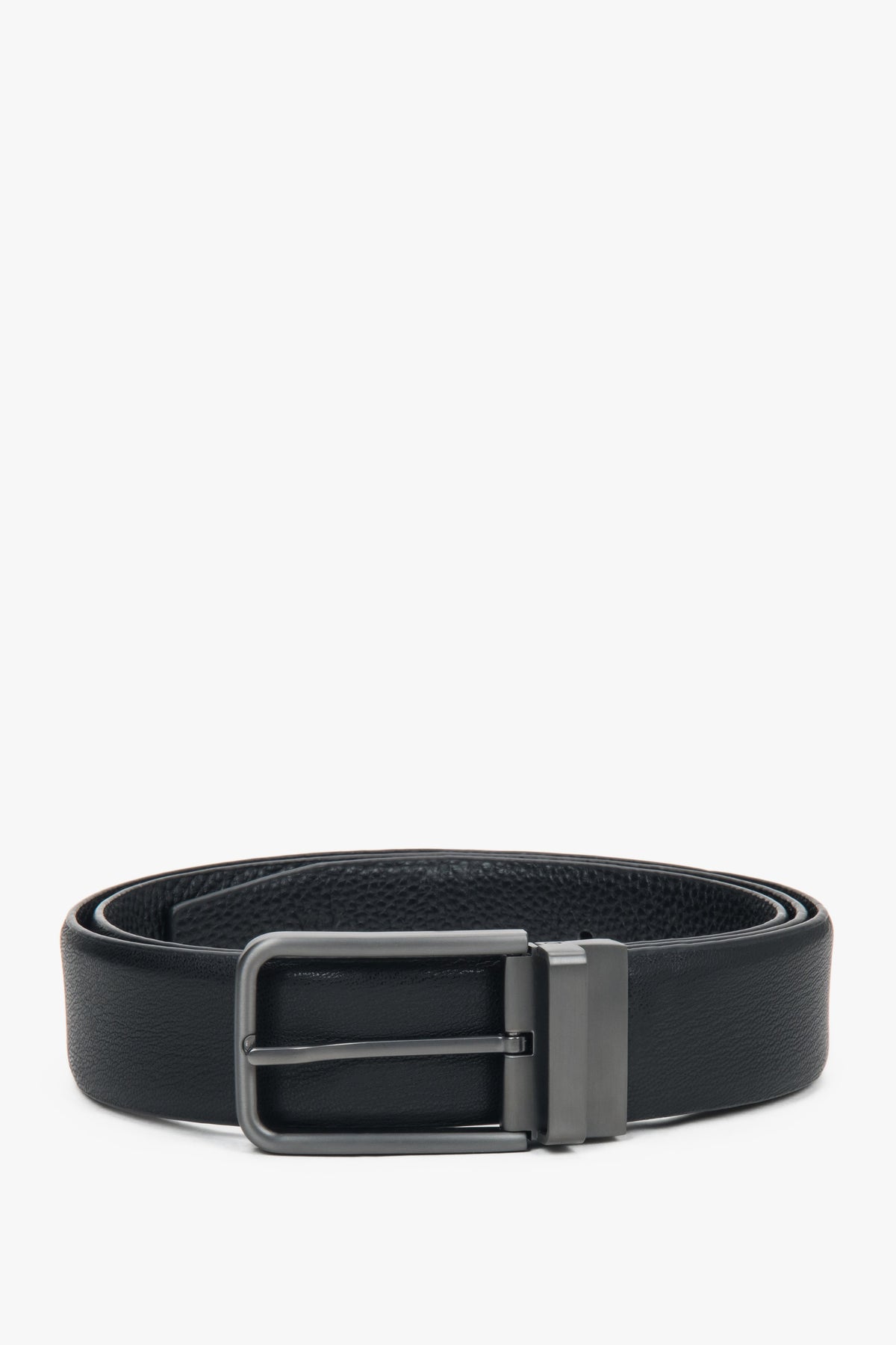 Men's classic black genuine leather belt with a sleek silver chrome buckle — a perfect blend of elegance and everyday functionality.