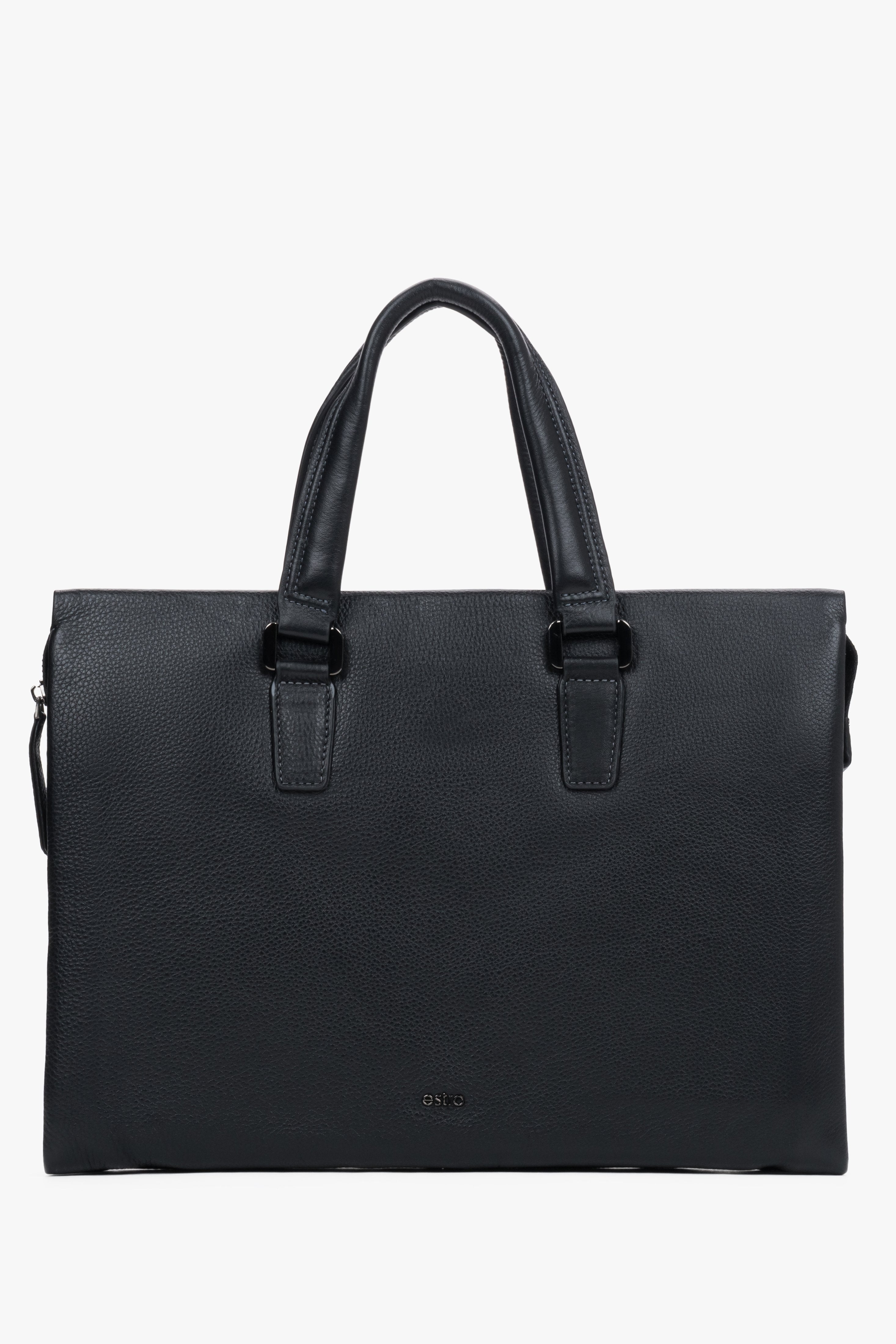 Men's Black Natural Leather Briefcase Fitting A4 Estro ER00120416