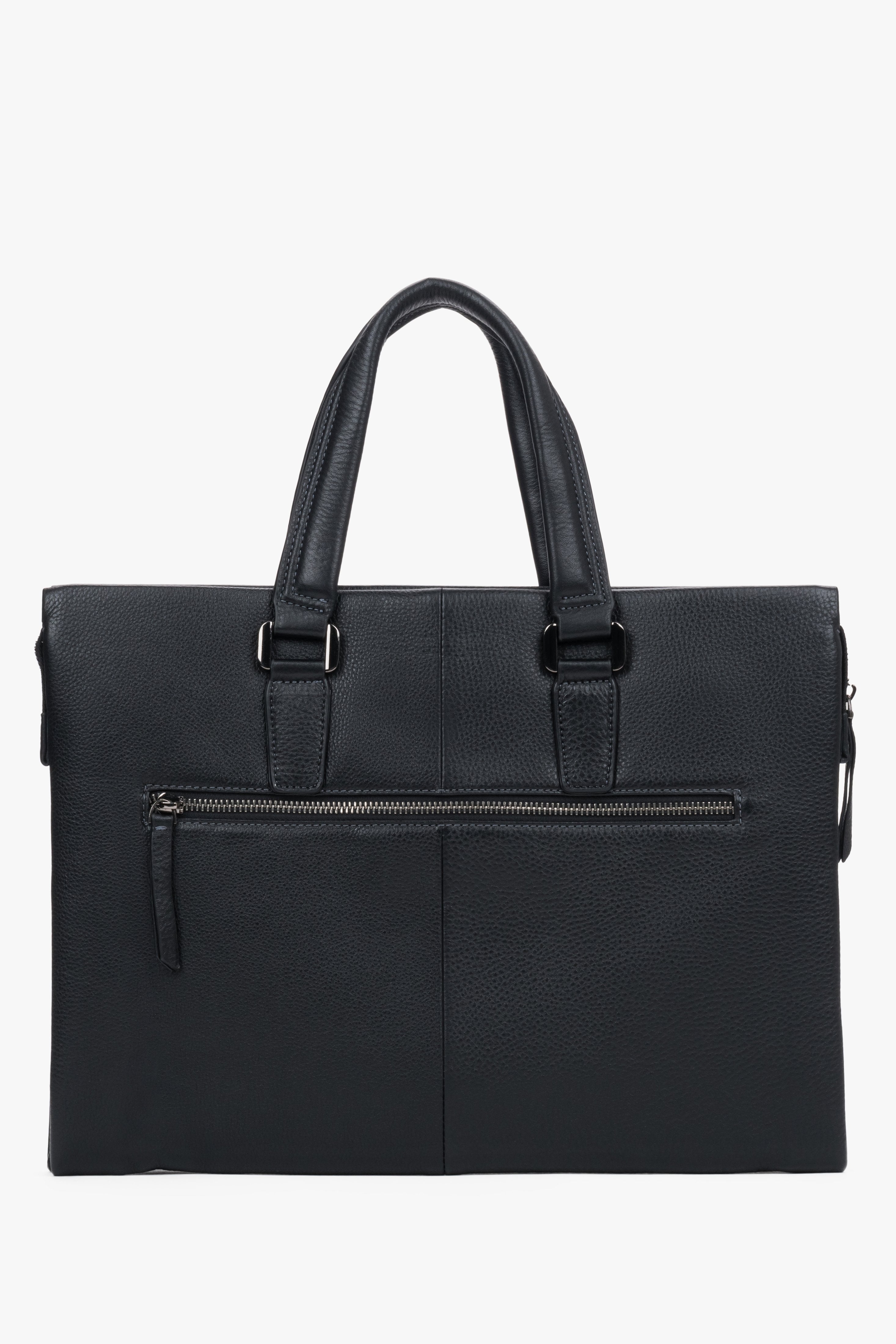 Men's black natural leather briefcase.