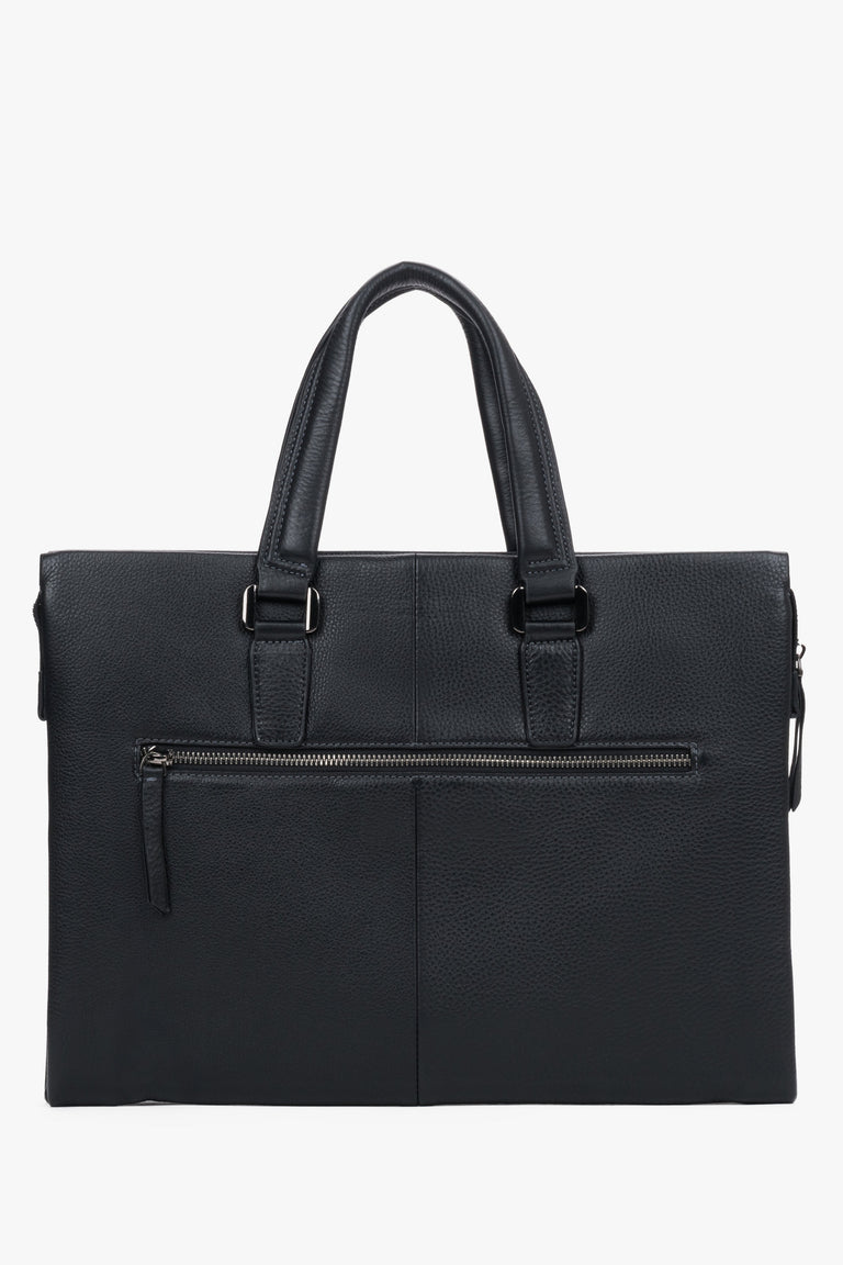 Men's black natural leather briefcase.