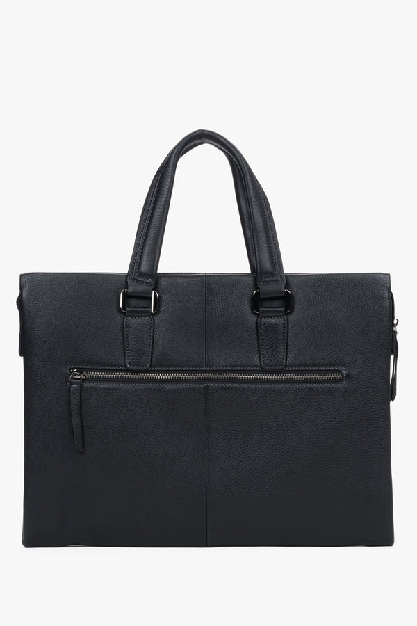 Men's black natural leather briefcase.