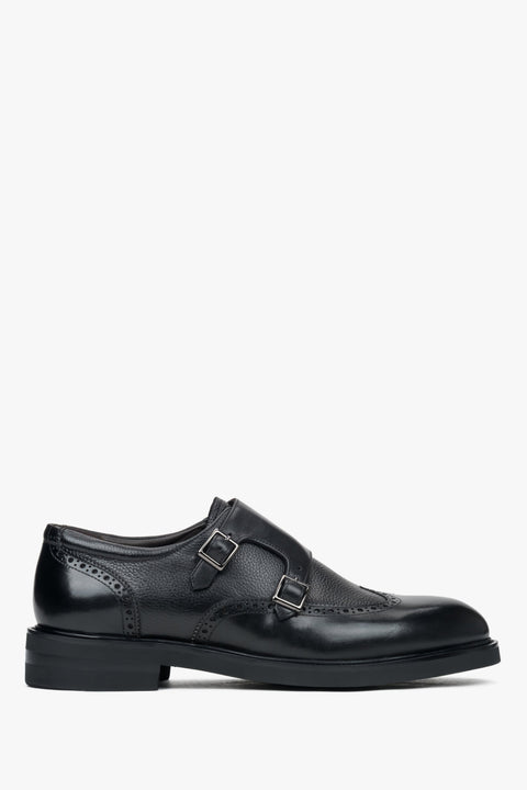 Men's Black Leather Brogues with Monk Straps Estro ER00116154