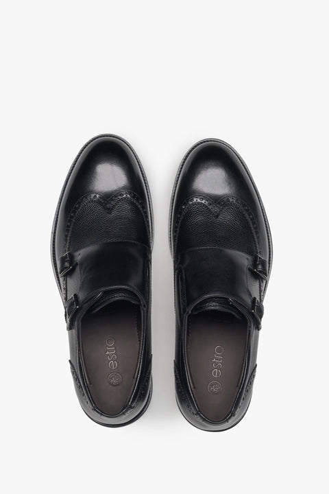 Estro men's brogues in black leather, designed with elegant monk straps.