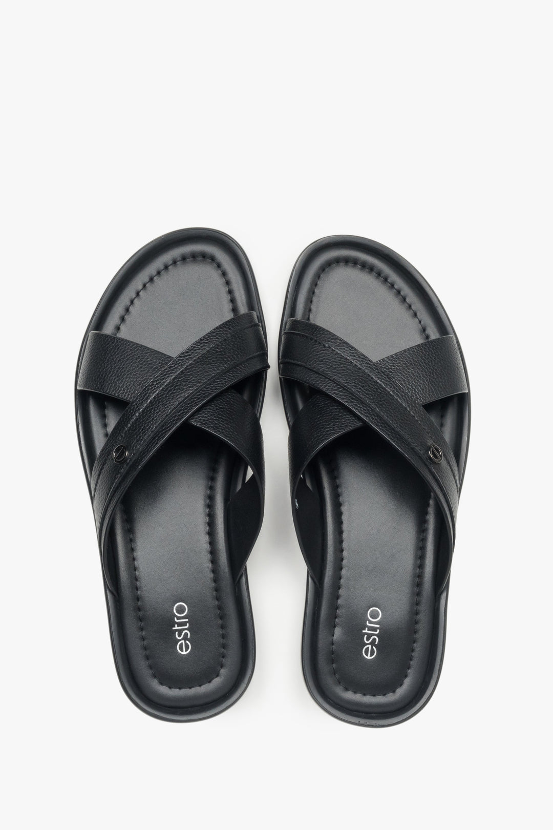 Men’s Black Leather Cross-Strap Slide Sandals Estro ER00119201.